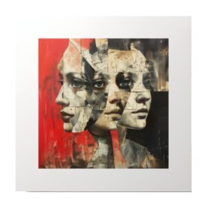 Three Face Collage Black and Red Fine Art Print